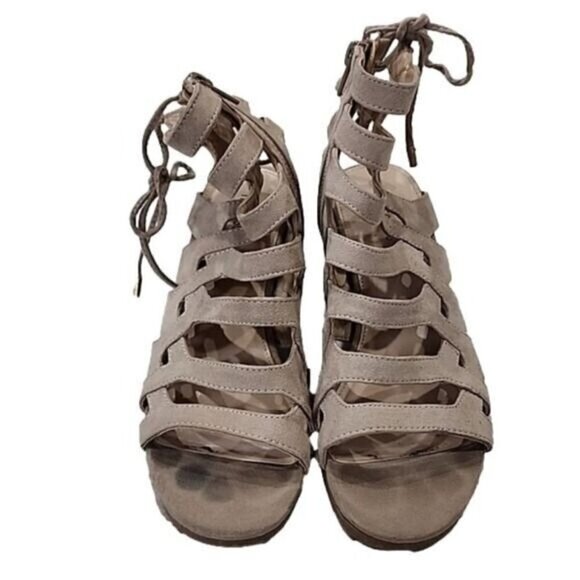 Francesca's 2" Strappy Sandal Grandcentral Tan Shoes lace up Back 6 - Picture 1 of 7